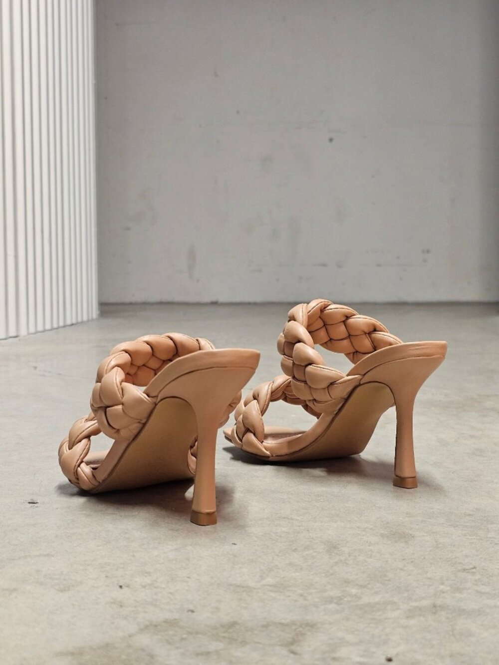 Braided Faux Leather High Heel Sandals - Nude Beige Chic & Elegant Design For Wo - Picture 11 of 16
